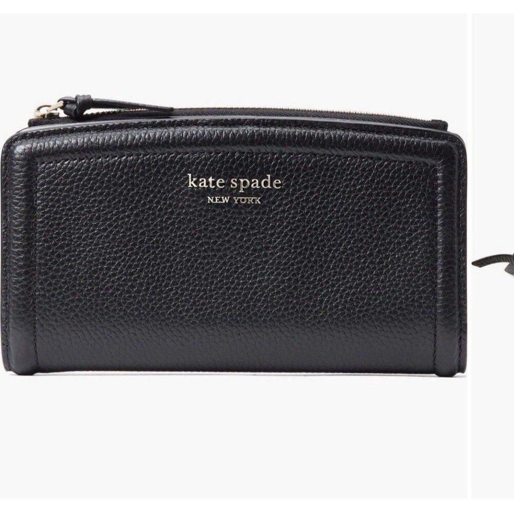 NWT $198 Kate Spade Knott Slim Continental Wallet Pebbled Leather Zip Black